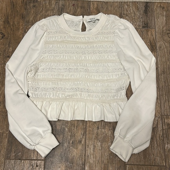 SEA New York Cream Rita Jersey Long Sleeve Smocked Top Sweatshirt large - Picture 3 of 9